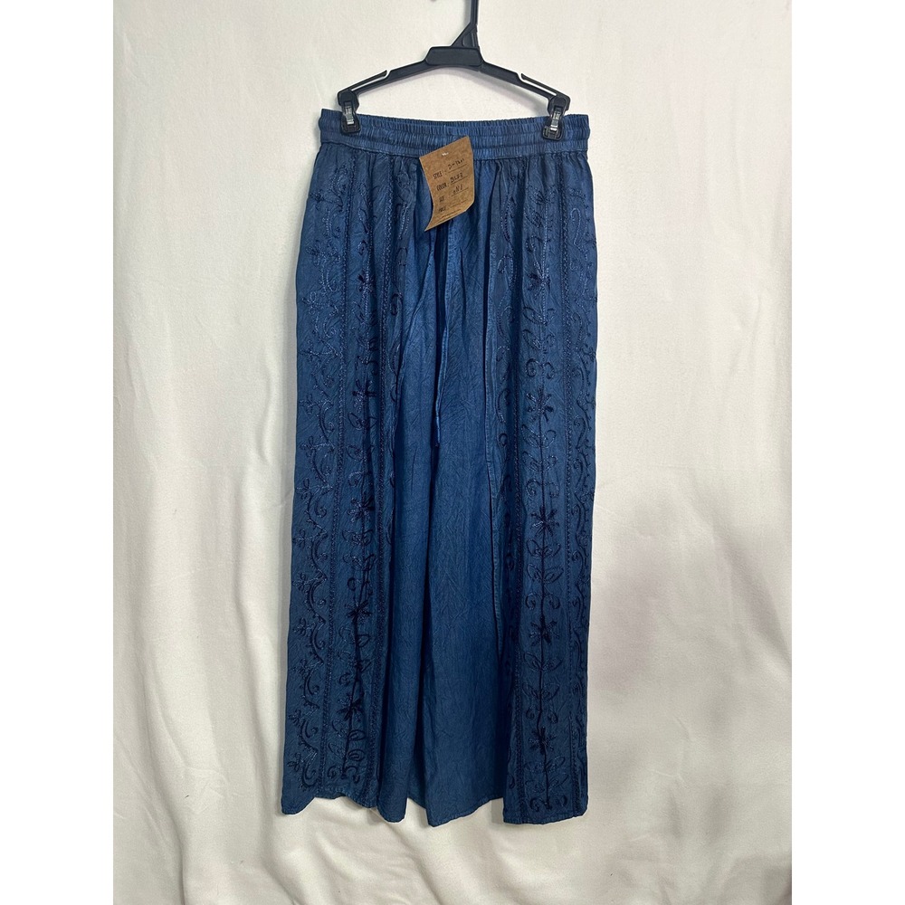Ashley Taylor Womens Blue‎ Embroidered Wide Leg Rayon Boho Pants One Size